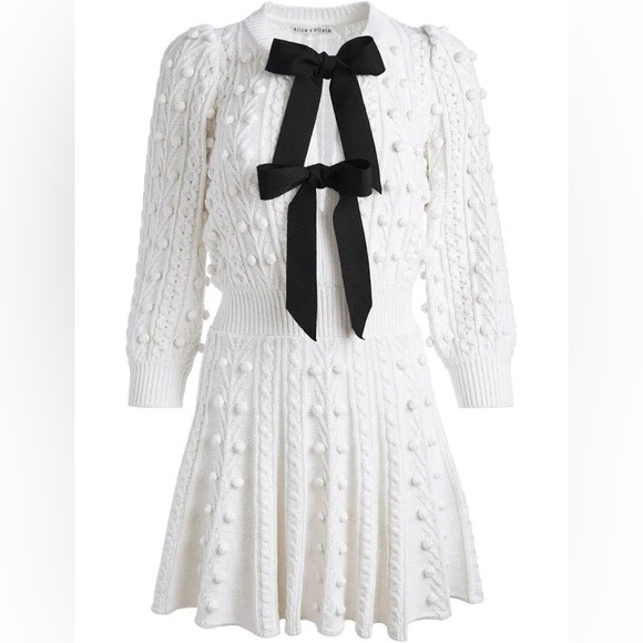 NWOT Alice + Olivia Kitty Puff Sleeve Sweater Bow Dress M - Picture 5 of 16